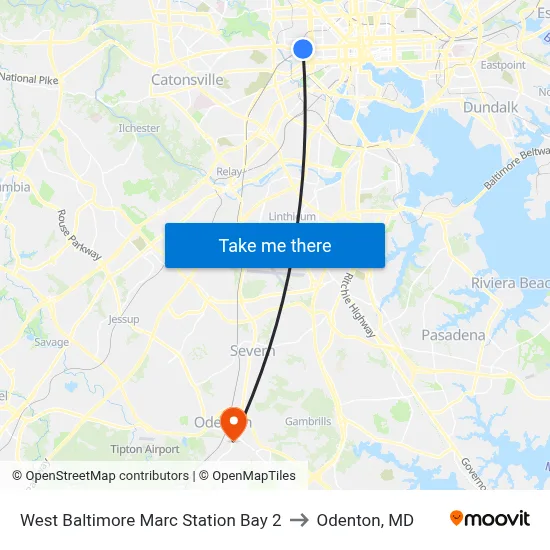 West Baltimore Marc Station Bay 2 to Odenton, MD map