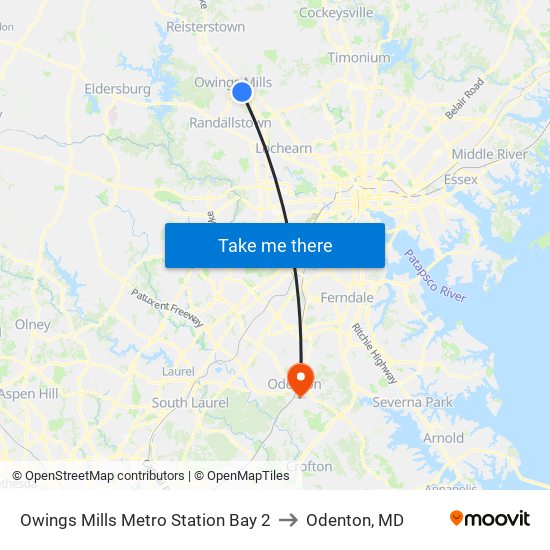 Owings Mills Metro Station Bay 2 to Odenton, MD map