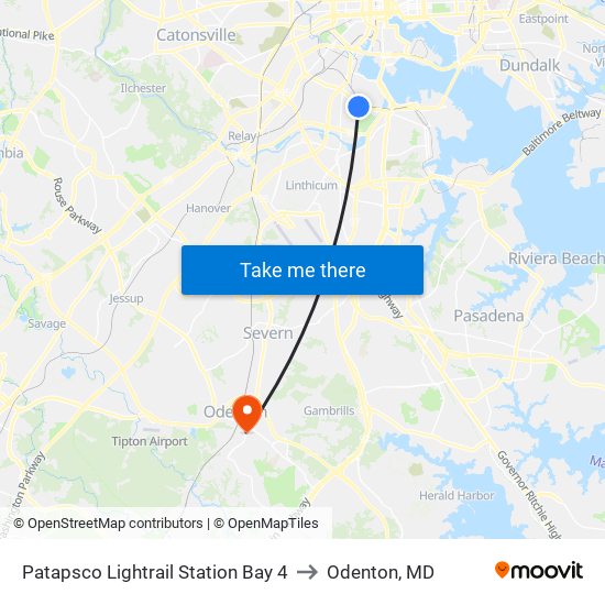 Patapsco Lightrail Station Bay 4 to Odenton, MD map