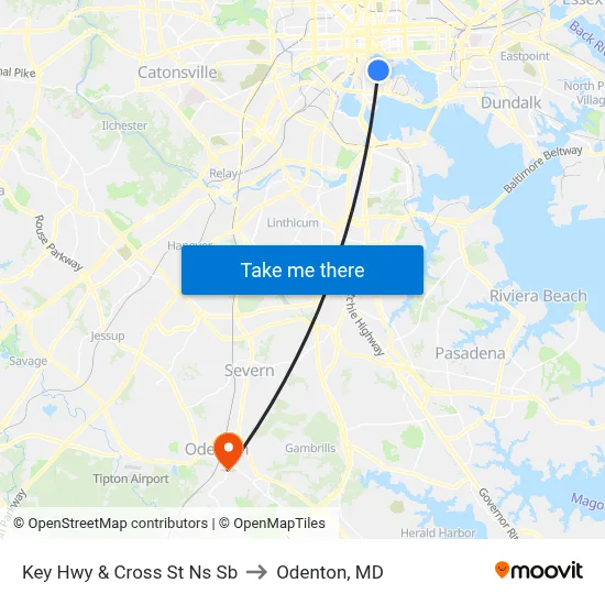Key Hwy & Cross St Ns Sb to Odenton, MD map