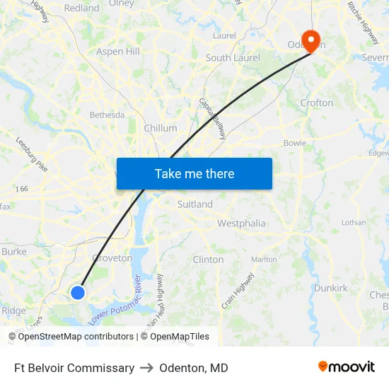 Ft Belvoir Commissary to Odenton, MD map