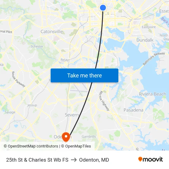 25th St & Charles St Wb FS to Odenton, MD map