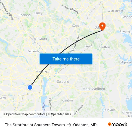 The Stratford at Southern Towers to Odenton, MD map