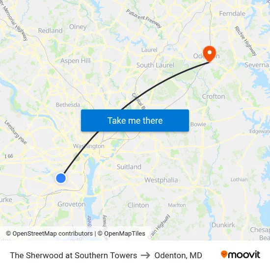 The Sherwood at Southern Towers to Odenton, MD map