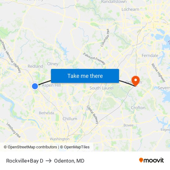 Rockville+Bay D to Odenton, MD map