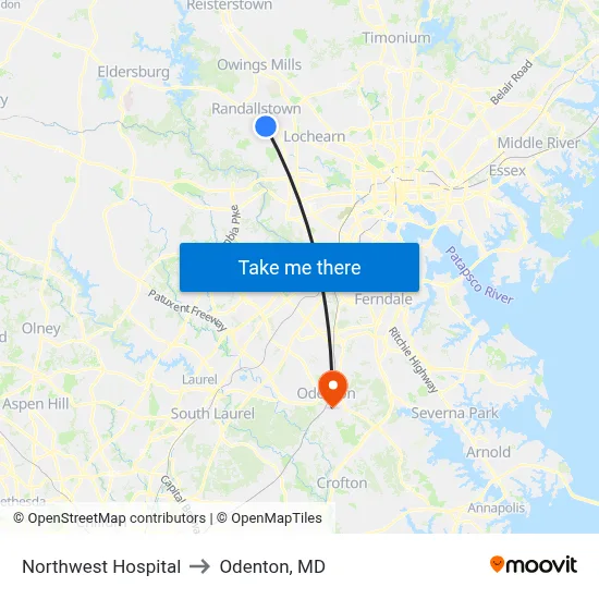 Northwest Hospital to Odenton, MD map