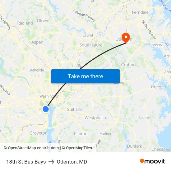18th St Bus Bays to Odenton, MD map