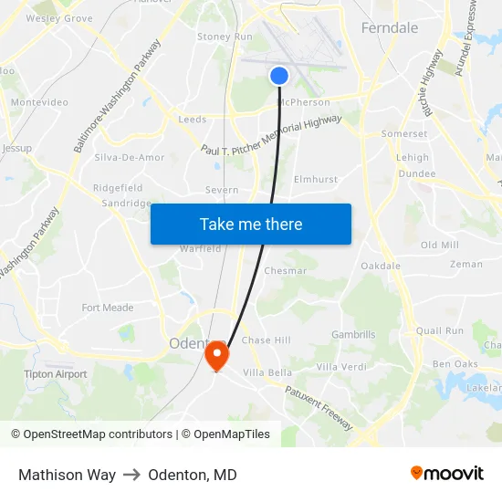 Mathison Way to Odenton, MD map