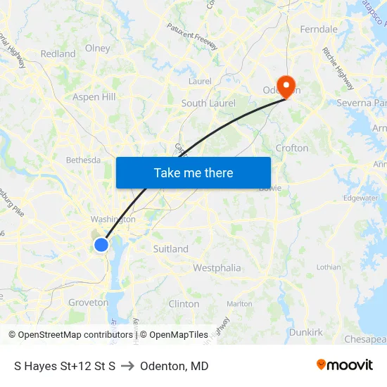 S Hayes St+12 St S to Odenton, MD map