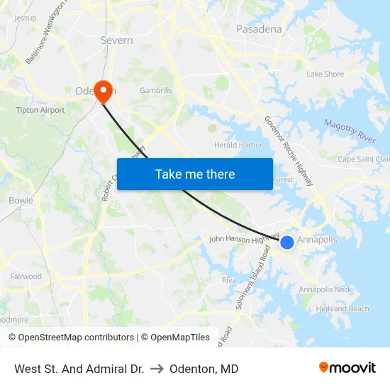 West St. And Admiral Dr. to Odenton, MD map