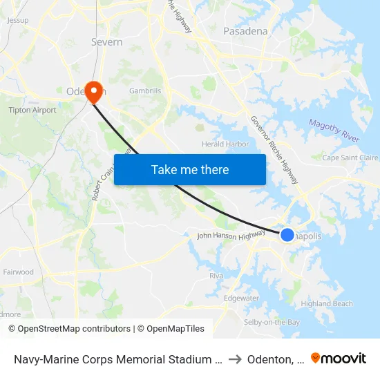Navy-Marine Corps Memorial Stadium (Stop 1) to Odenton, MD map