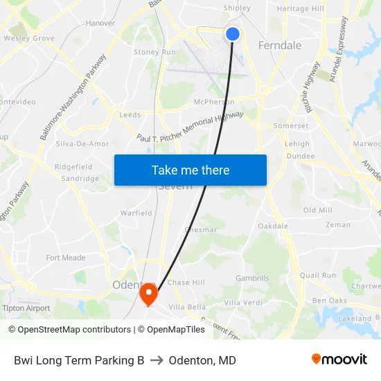 Bwi Long Term Parking B to Odenton, MD map