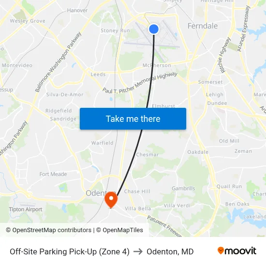 Off-Site Parking Pick-Up (Zone 4) to Odenton, MD map