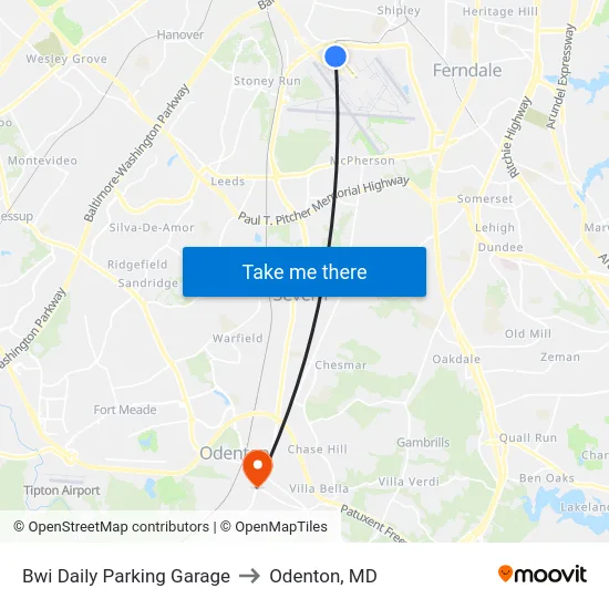 Bwi Daily Parking Garage to Odenton, MD map