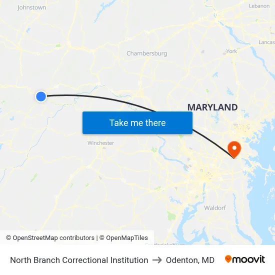 North Branch Correctional Institution to Odenton, MD map
