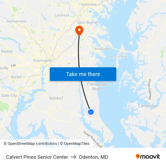 Calvert Pines Senior Center to Odenton, MD map