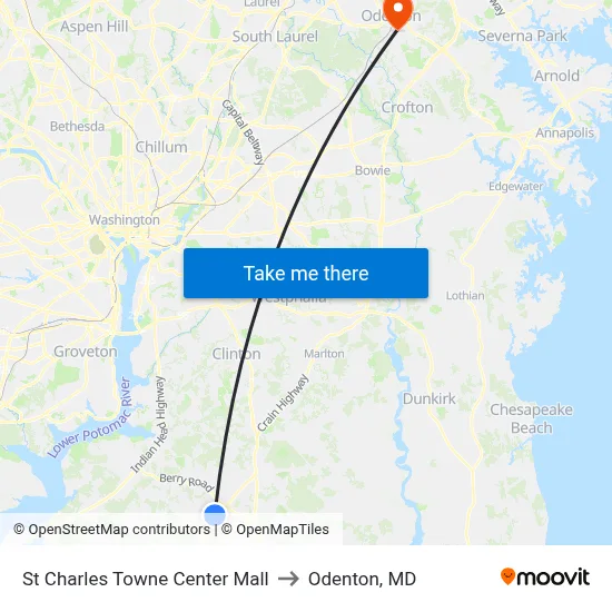 St Charles Towne Center Mall to Odenton, MD map