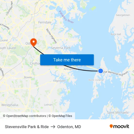 Stevensville Park & Ride to Odenton, MD map