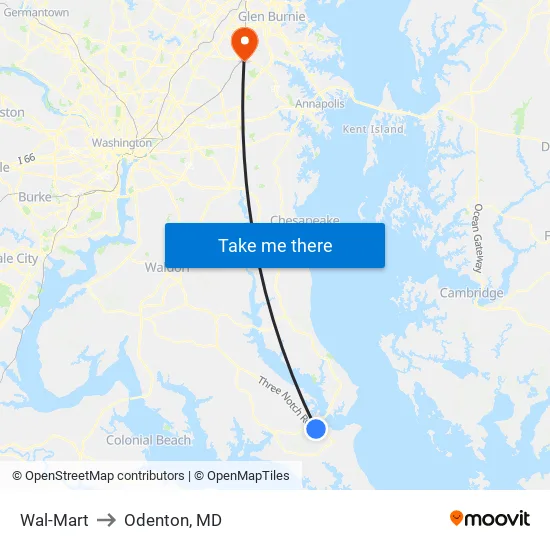 Wal-Mart to Odenton, MD map