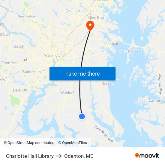 Charlotte Hall Library to Odenton, MD map