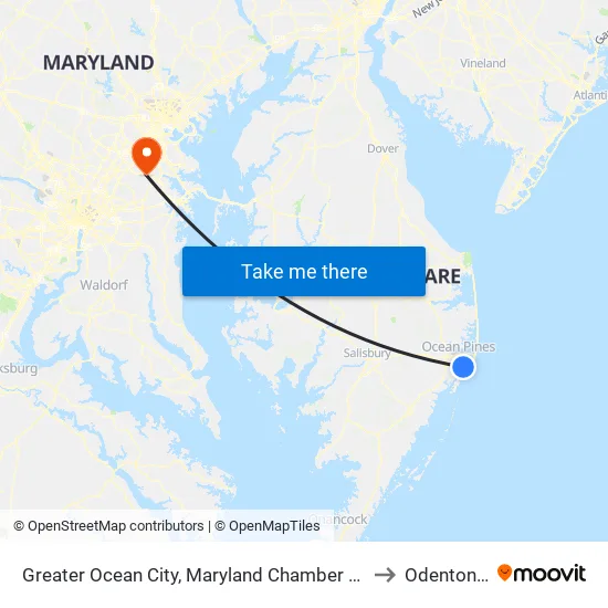 Greater Ocean City, Maryland Chamber Of Commerce to Odenton, MD map
