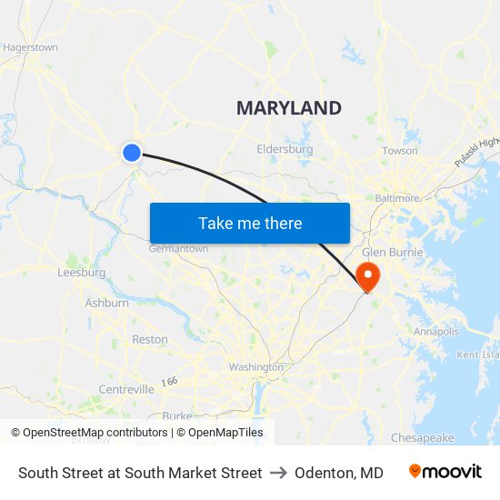 South Street at South Market Street to Odenton, MD map