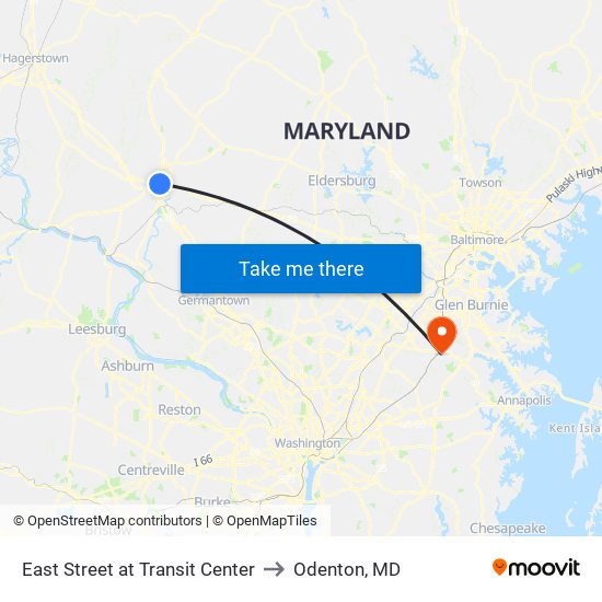 East Street at Transit Center to Odenton, MD map