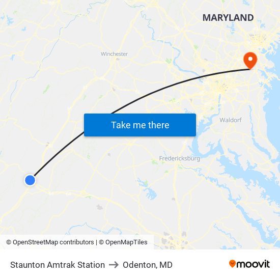 Staunton Amtrak Station to Odenton, MD map