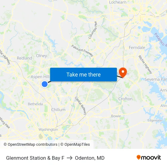 Glenmont Station & Bay F to Odenton, MD map