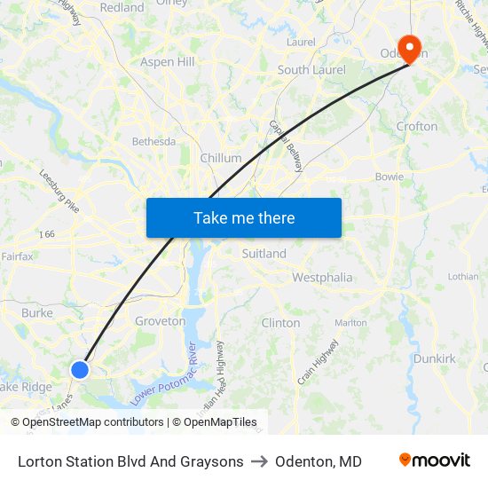 Lorton Station Blvd And Graysons to Odenton, MD map