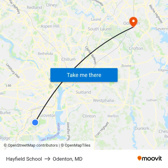 Hayfield School to Odenton, MD map