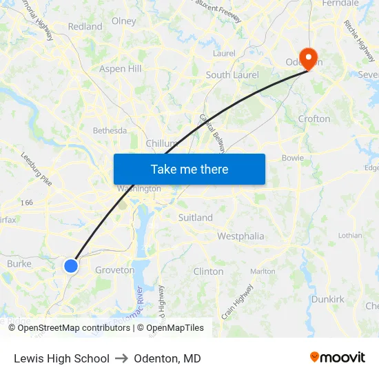 Lewis High School to Odenton, MD map