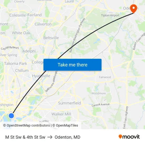 M St Sw & 4th St Sw to Odenton, MD map