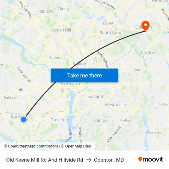Old Keene Mill Rd And Hillside Rd to Odenton, MD map