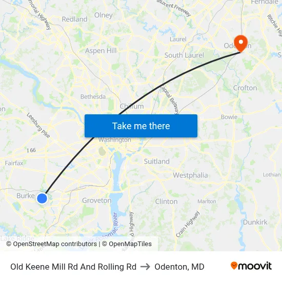 Old Keene Mill Rd And Rolling Rd to Odenton, MD map