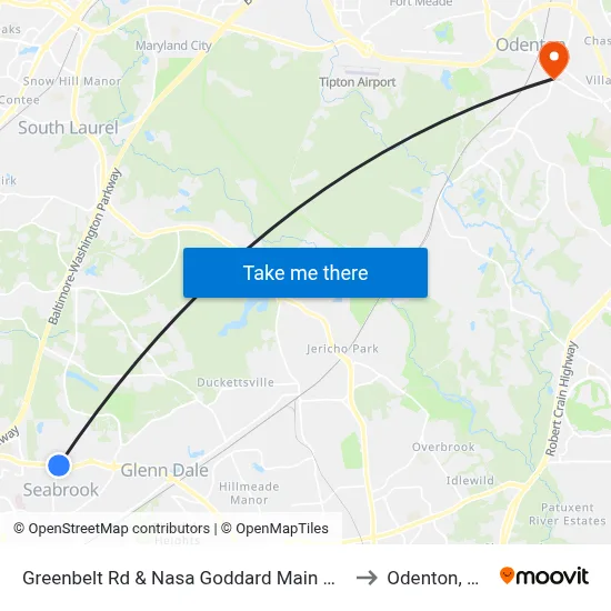 Greenbelt Rd & Nasa Goddard Main Gate to Odenton, MD map