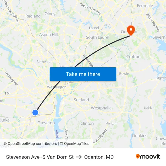 Stevenson Ave+S Van Dorn St to Odenton, MD map