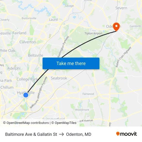 Baltimore Ave & Gallatin St to Odenton, MD map
