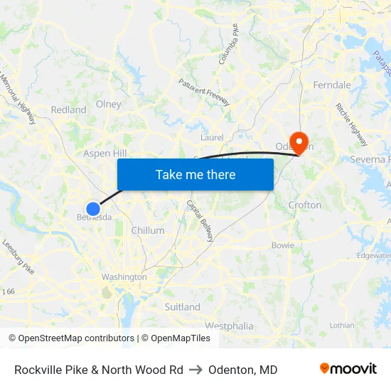 Rockville Pike & North Wood Rd to Odenton, MD map