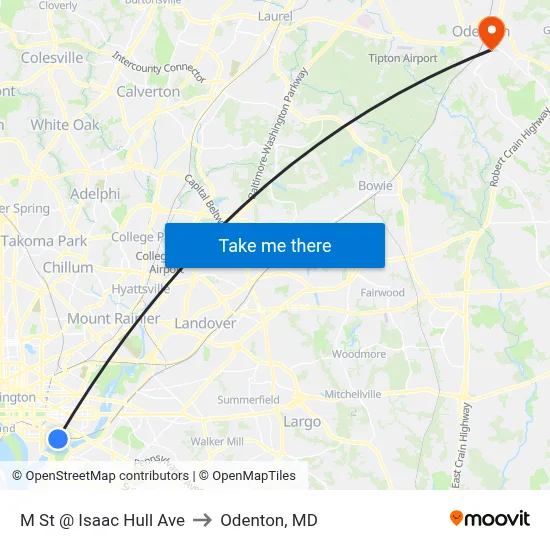 M St @ Isaac Hull Ave to Odenton, MD map