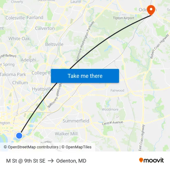 M St @ 9th St SE to Odenton, MD map