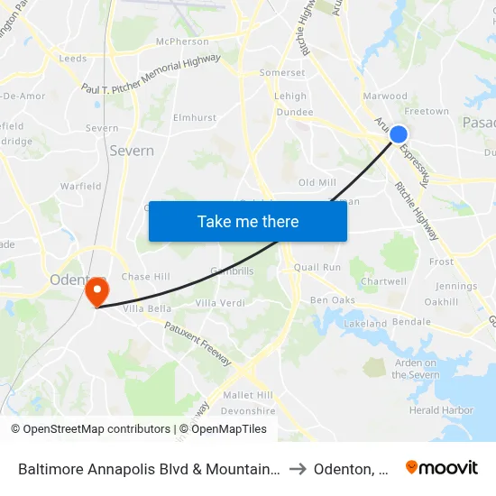 Baltimore Annapolis Blvd & Mountain Rd to Odenton, MD map