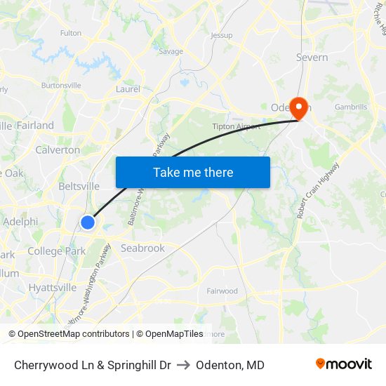 Cherrywood Ln & Springhill Dr to Odenton, MD map