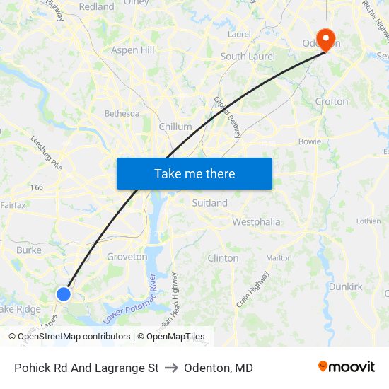 Pohick Rd And Lagrange St to Odenton, MD map