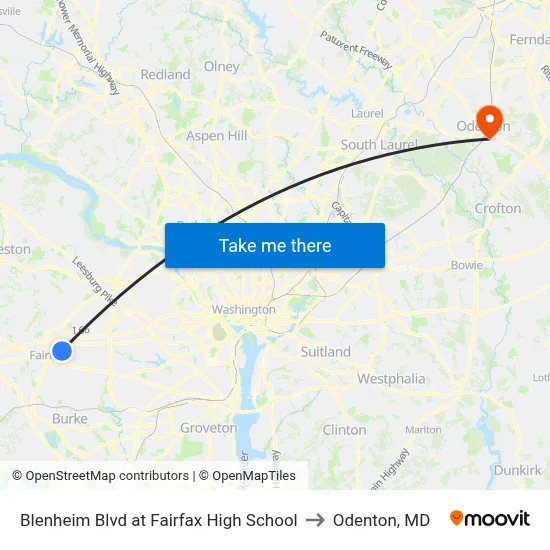 Blenheim Blvd at Fairfax High School to Odenton, MD map