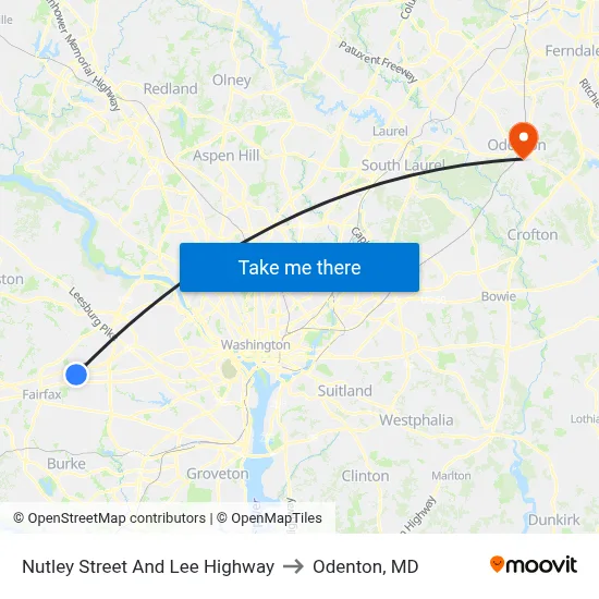 Nutley Street And Lee Highway to Odenton, MD map