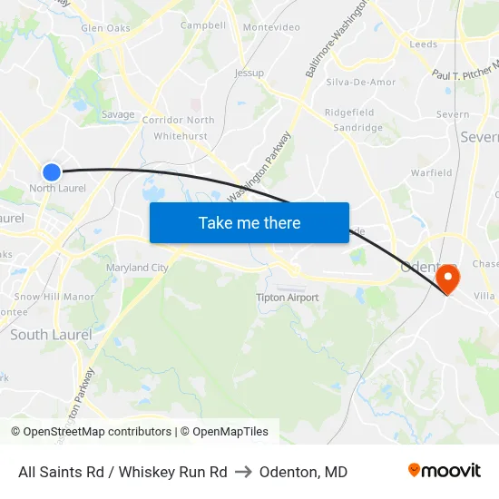 All Saints Rd / Whiskey Run Rd to Odenton, MD map