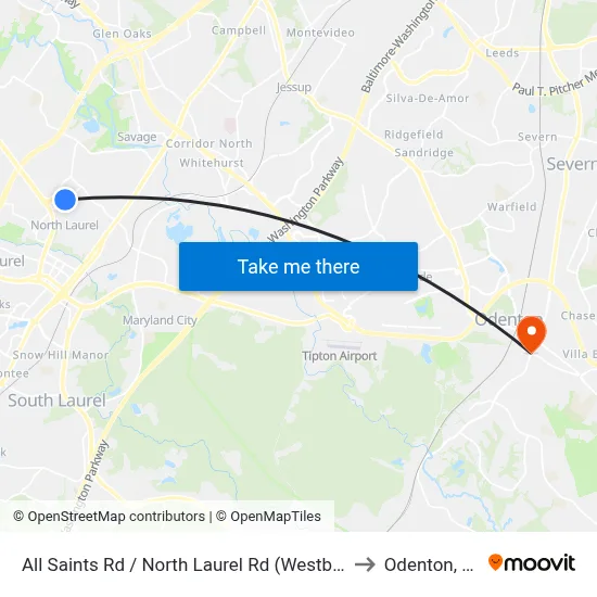 All Saints Rd / North Laurel Rd (Westbound) to Odenton, MD map