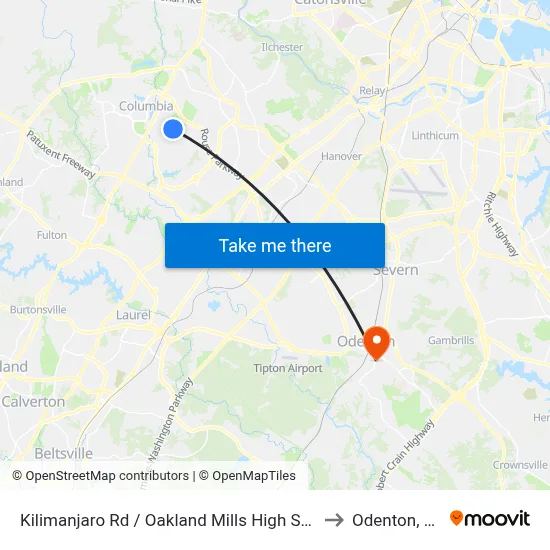 Kilimanjaro Rd / Oakland Mills High School to Odenton, MD map