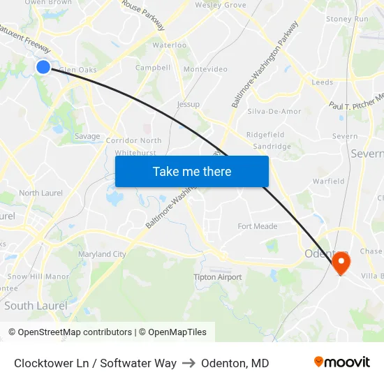 Clocktower Ln / Softwater Way to Odenton, MD map